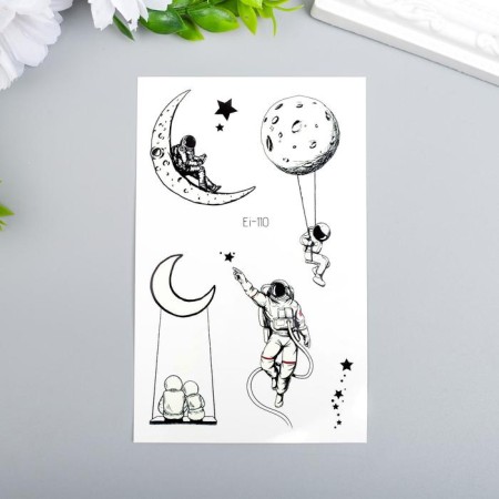 Tattoo on the body color phosphorus "astronauts, planets and month" 12x7.5 cm