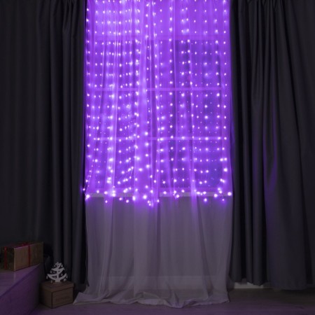 Smart garland "Curtain" 2 × 2 m Rosa, IP20, silver thread, 400 LED, application, glow RGB, USB-5