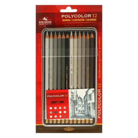 Pencils 12 colors Gray Line, in the pencil case