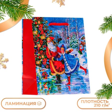 New Year. Gift package "Santa Claus with granddaughter", 11.5 x 14.5 x 6.5 cm.