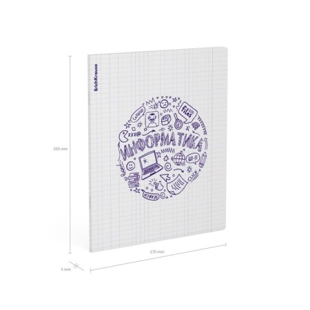 Subject notebook, 48 sheets, cage, computer science Erichkrause "Chaos", plastic cover silk-screen covers, Blok Offset 100%, information block-4
