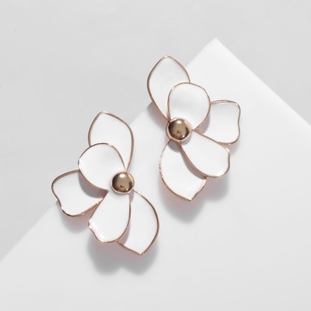 Emall earrings "Flower" half, white color in gold-1
