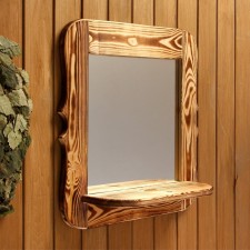 Carved mirror with a shelf, burned, 53 × 53 × 1.6 cm
