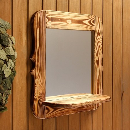 Carved mirror with a shelf, burned, 53 × 53 × 1.6 cm