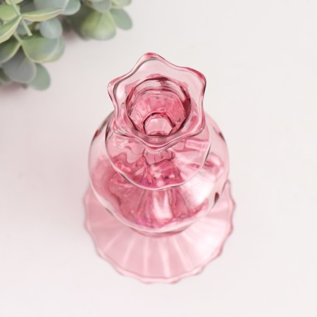 Glass of glass per 1 candle "Wave" transparent pink 9x9x21 cm-1