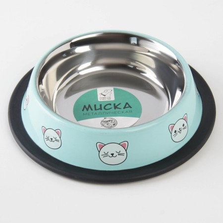 Metal bowl for a cat with a non -slip base “Cold cat is a good cat”, 235 ml, 15x3.5 cm-1