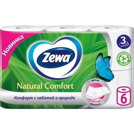 Devil's paper Zewa Natural Comfort, three -layer, 6 rolls