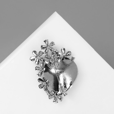 Brooch "Heart" in flowers, white-blue color in silver-1