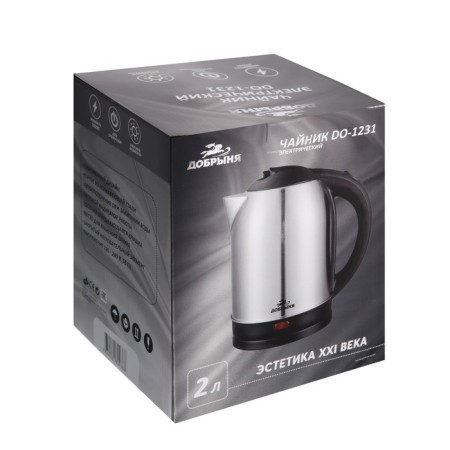 Electric kettle "Dobrynya" DO-1231, Metal, 2 l, 2000 watts, gray-black-7