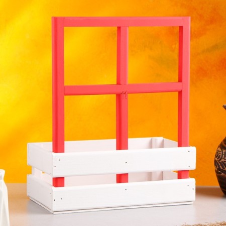 Wooden Kashpo 25 × 18 × 30 cm "Bouquet under the window", with a handle, white pink-5