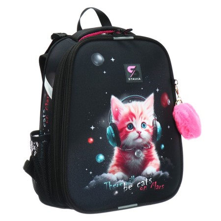 School backpack 38 x 30 x 16 cm, ergonomic back, Stavia "Martian cat", black-1