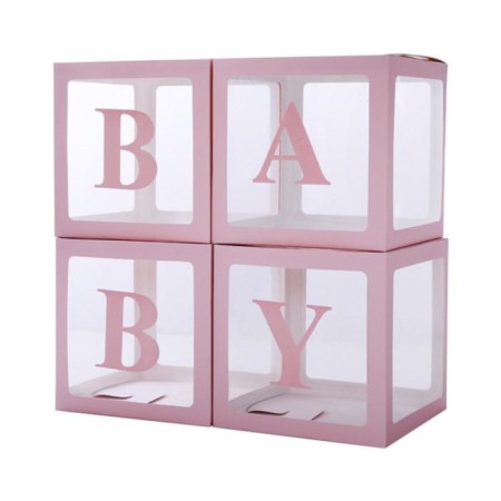 A set of boxes for BABY balloons, 30 × 30 × 30 cm, in the package 4 pcs., Pink