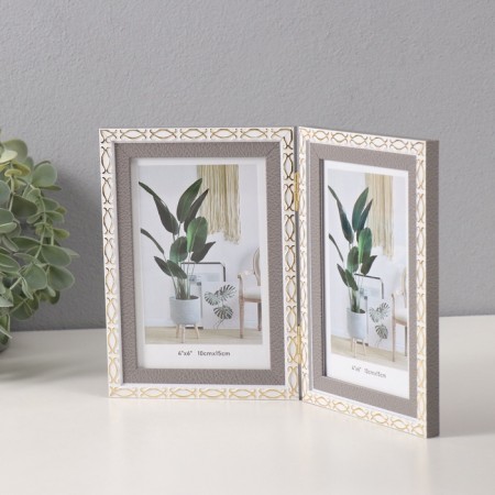 Photo frame plastic in 2 photos 10x15 cm "Golden brackets. Double" gray-1