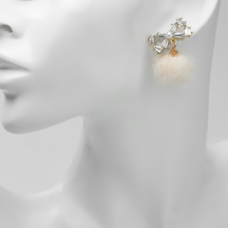 New Year! Earrings "New Year" fluffy bow, white in gold-2