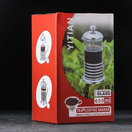 Know -hand jacket kettle - Loft press, 600 ml, glass, black color-2