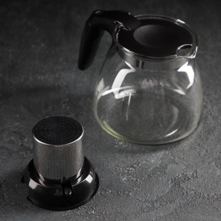 Glass teapot "Julian", 900 ml, with metal sieve, black color-1