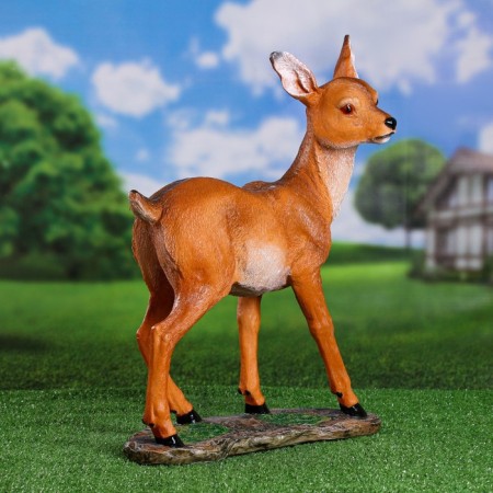 Garden figure "deer on stone" from the polystone good souvenirs, 54cm, large, brown-3