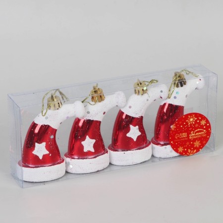 Christmas tree decoration "New Year's cap" (set 4 pcs) cm, 4x7.5 cm, red-white-1