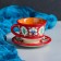 Tea couple Rishtan ceramics "Patterns", 100 ml, (plate 10cm, cup 7.5cm), red