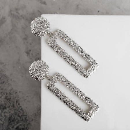 Earrings Metal "Caribbean" long rectangle, color silver-1