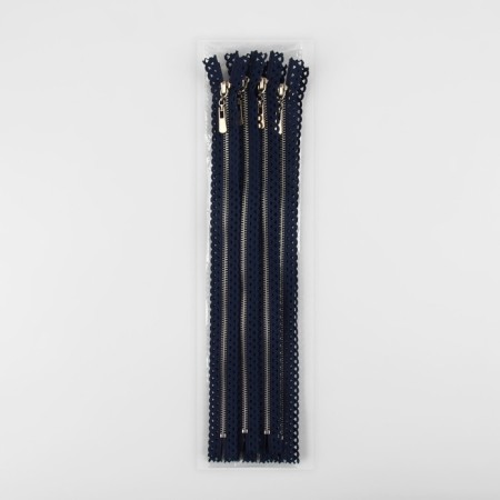 Metal zipper, No. 3, non-proceeding, automatic lock, 30 cm, dark blue color/nickel-3