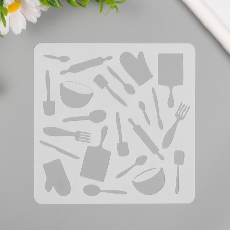 Plastic stencil "kitchen utensils" 15x15 cm