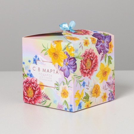 Gift folding box, packaging, “gift for the most beautiful”, March 8, 12 x 12 x 12 cm-2