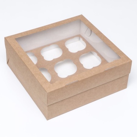 Box for 9 muffins with a window, craft, 25 x 25 x 10 cm-1