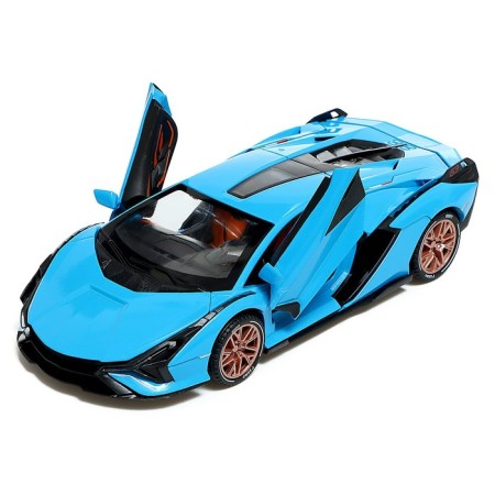 Metal machine, 1:24, inertial, doors, hood, trunk, blue color are opened-6