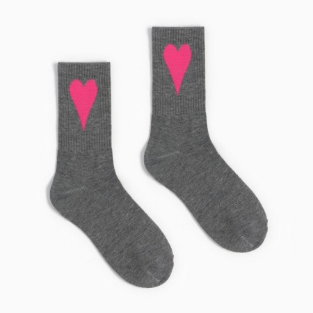 Women's socks, light gray/pink heart, size 25-27