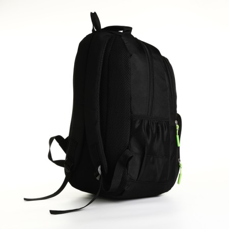 Youth backpack with a zipper, 4 pockets, black/green color-3