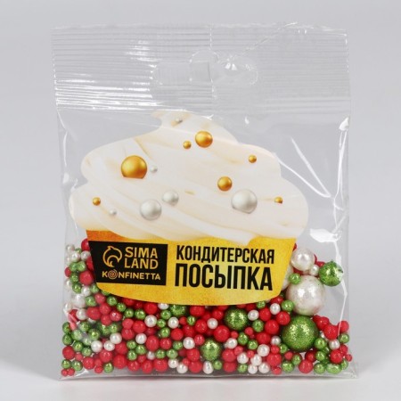 New Year! Sprinking soft with shine: light green, red, snow -white, 25 g-1