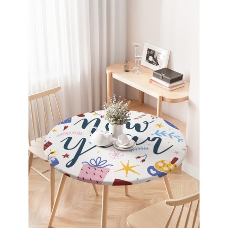 The tablecloth “Happy New Year”, round, oxford, elastic band, size 120x120 cm, diameter 75-100 cm-2