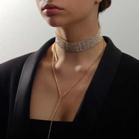 Choker "grace" of sparks is narrow, white color in gold, l = 31 cm