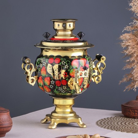 Khokhloma set, oval, 3 objects, samovar 3 l, a teapot 0.7 l, tray-2
