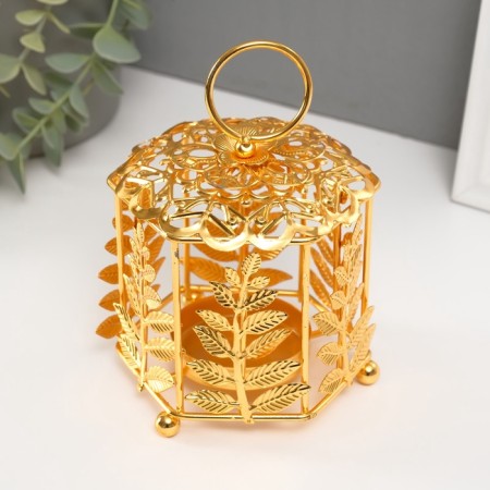 Summary Metal for 1 candle "Lanter. Flower and twigs" gold d = 5.5 cm 9.8x10.5x14 cm-1