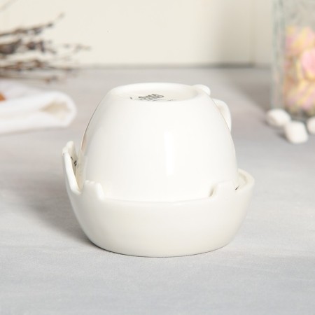 Ceramic set for tea drinking "White Cat", a mug of 150 ml, a bowl of 10x3 cm, white color-1