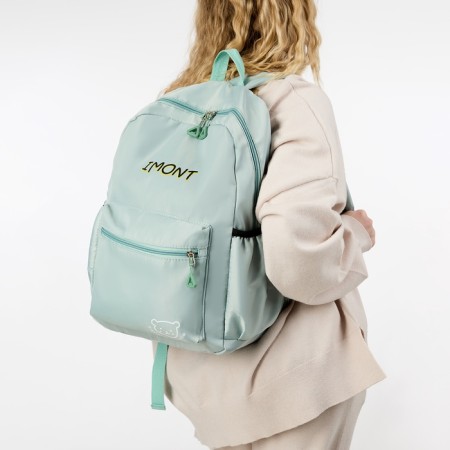 A backpack with a zipper, 3 outer pockets, green color-5