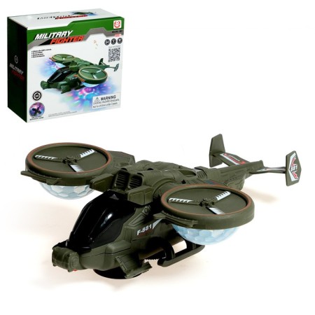 The “fighter” helicopter, works from batteries, light and sound, green color