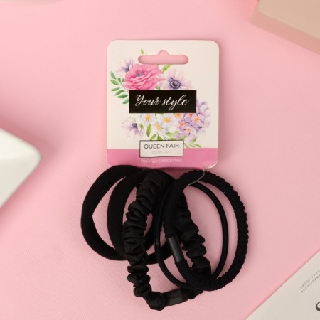 Hair elastic band "Jeannet" (set 5 pcs) Heart heart, 5 cm, black