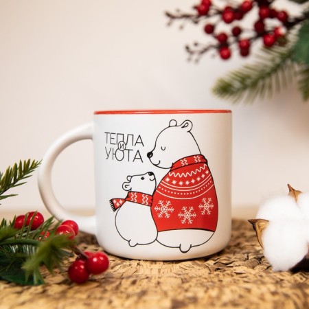 Ceramic New Year's Elongesture Mug The attention of "warmth and comfort", 380 ml-2