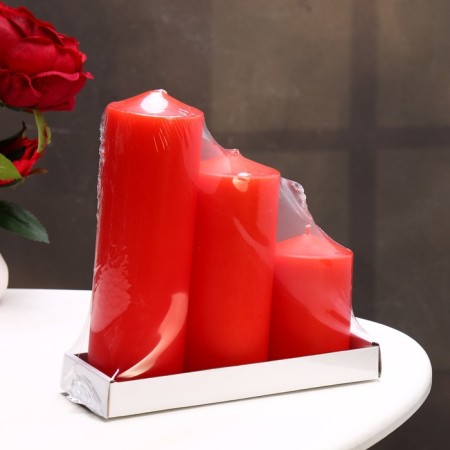 Set of candles - cylinders 3B1 (6x14 cm, 6x19 cm, 6x8.5 cm), red-2
