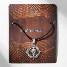 Unisex “Compass” pendant, black silver color on a black lace, 42 cm