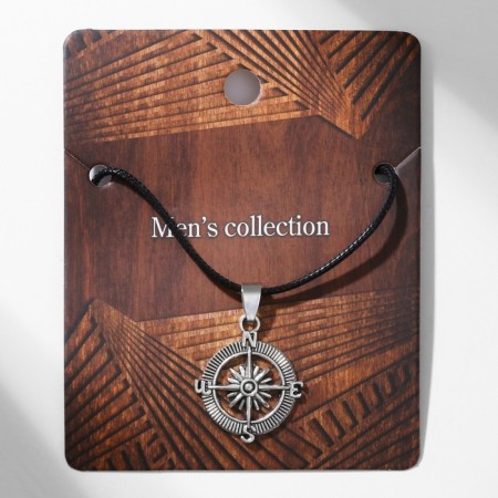 Unisex “Compass” pendant, black silver color on a black lace, 42 cm