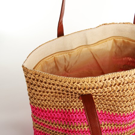 Bag beach on lightning, beige color/raspberry-3
