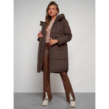 Coat insulated winter female, size 52, brown color-15