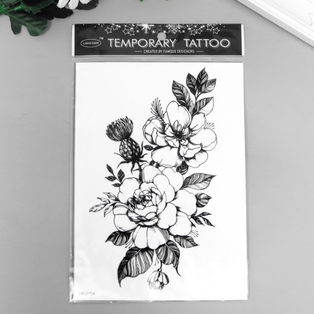 Tattoo on the body Black "Rosehip flowers" 21x15 cm-2