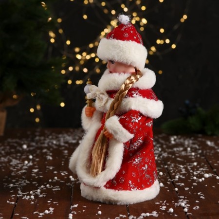 Snow Maiden "Fluffy fur coat with a bow and a flashlight" moves, 30x14 cm, red-3