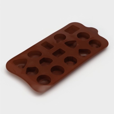 Form for chocolate of the share "Piria", silicone, 21 × 10.4 cm, 15 cells, brown color-3