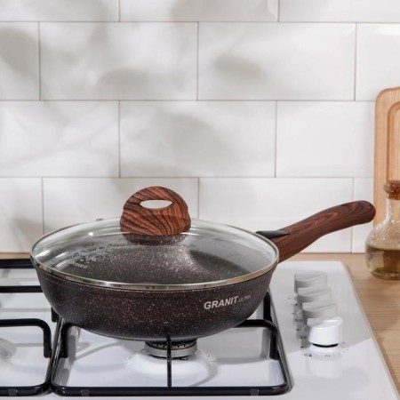 Granit Ultra Red, D = 24 cm pan, removable handle, glass cover, anti -stick coating, brown color-5